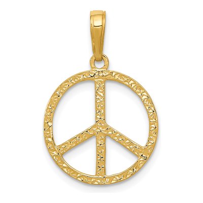 10K Yellow Gold Textured Peace Sign Pendant