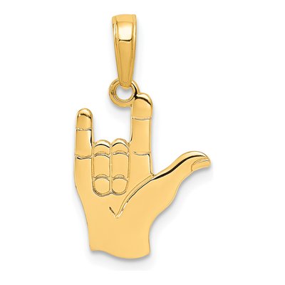 10K Yellow Gold I Love You Sign Language Pendant