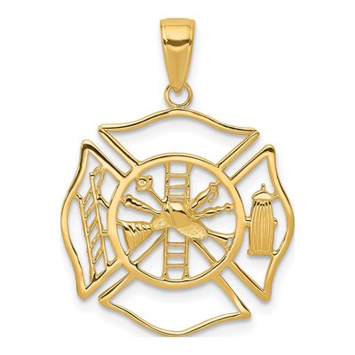 10K Yellow Gold Fireman Shield Pendant