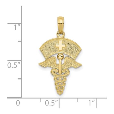 10K Yellow Gold Caduceus Nurses Cap Pendant – view 4