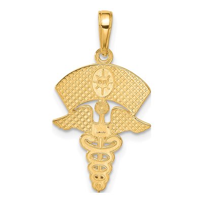 10K Yellow Gold Caduceus Nurses Cap Pendant – view 5