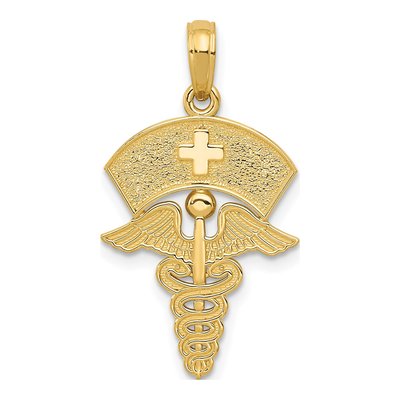 10K Yellow Gold Caduceus Nurses Cap Pendant