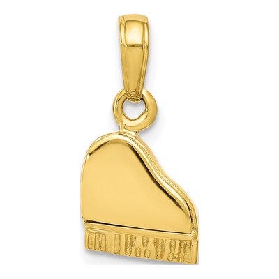 10K Yellow Gold 3D Grand Piano Pendant