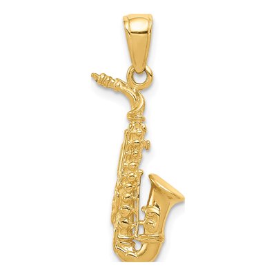 10K Yellow Gold 3D Saxophone Pendant