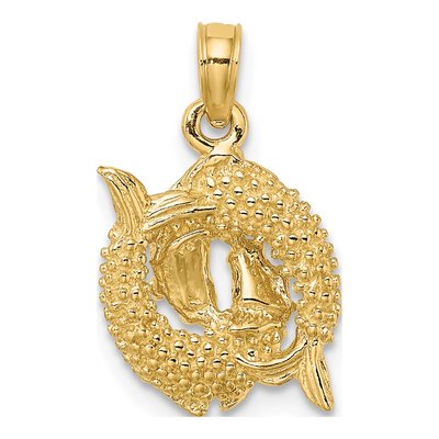 10K Yellow Gold 3-D Pisces Zodiac Pendant – view 4