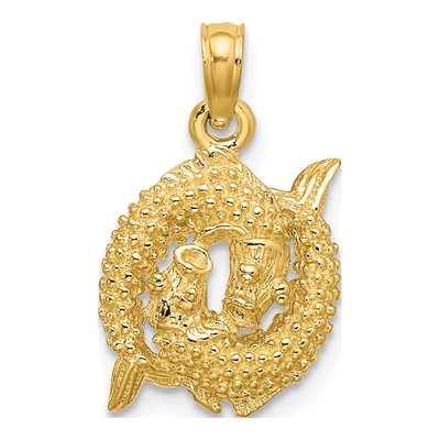 10K Yellow Gold 3-D Pisces Zodiac Pendant