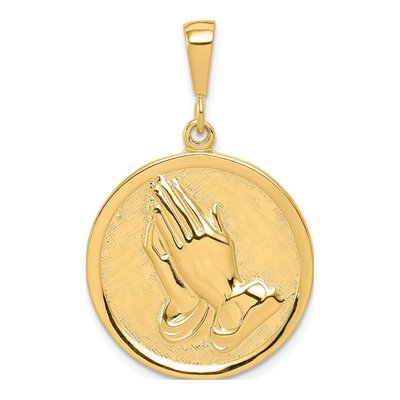 10K Yellow Gold Praying Hands Serenity Prayer Pendant