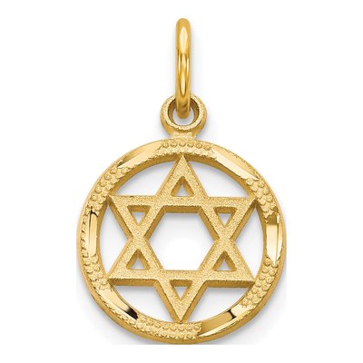 10K Yellow Gold Star of David Circle Charm