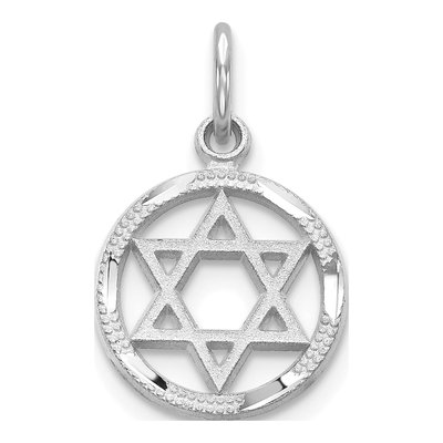 10K White Gold Star of David Circle Charm