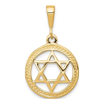 10K Yellow Gold Star of David Circle Charm