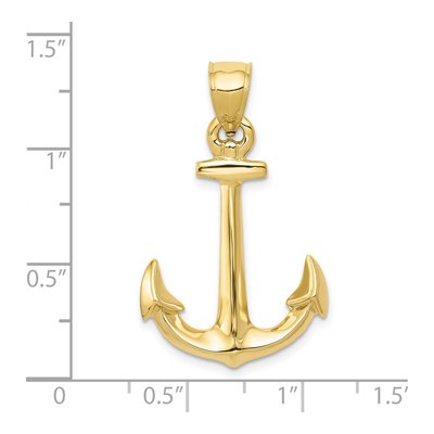 10K Yellow Gold 3D Anchor Pendant – view 5