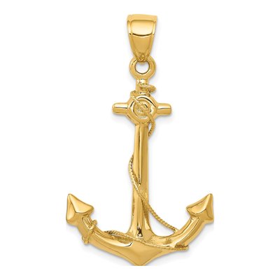 10K Yellow Gold 3D Anchor Pendant – view 4