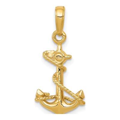 10K Yellow Gold 3D Anchor Pendant