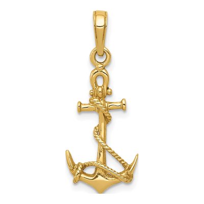10K Yellow Gold 3D Anchor Pendant