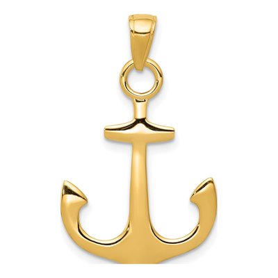 10K Yellow Gold 3D Anchor Pendant