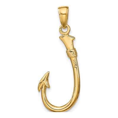 10K Yellow Gold 3D Fish Hook Pendant – view 4