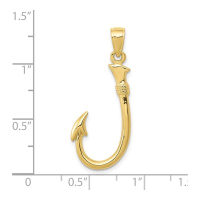 10K Yellow Gold 3D Fish Hook Pendant – view 5