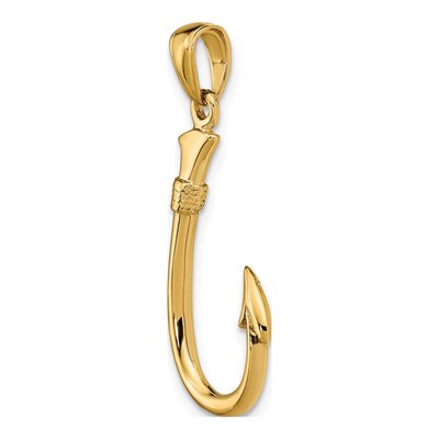 10K Yellow Gold 3D Fish Hook Pendant – view 6