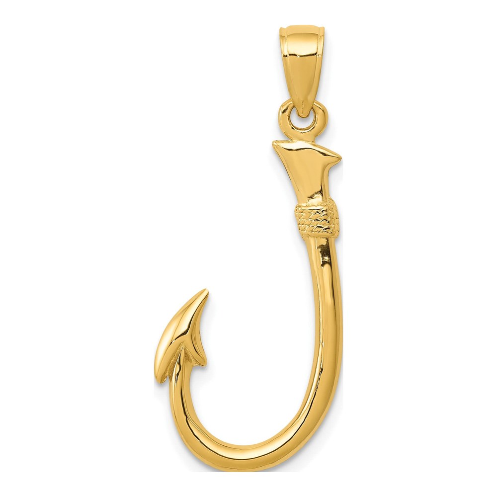 10K Yellow Gold 3D Fish Hook Pendant