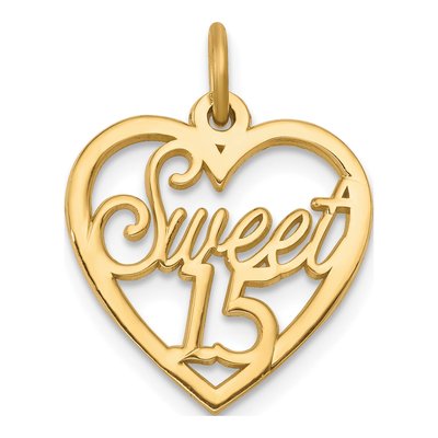 10K Yellow Gold Sweet 15-Heart Pendant