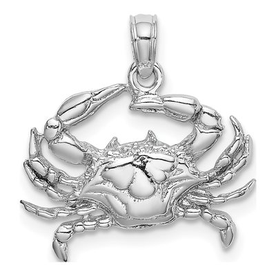 10K White Gold 2-D Blue Crab Charm