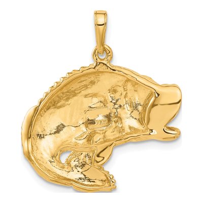 10K Yellow Gold Jumping Bass Fish Pendant – view 5