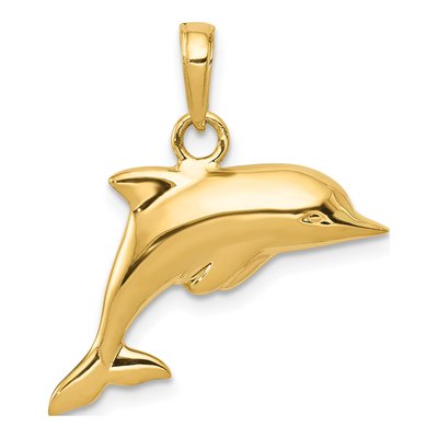 10K Yellow Gold 3D Dolphin Pendant