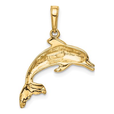 10K Yellow Gold Dolphin Swimming Pendant – view 5