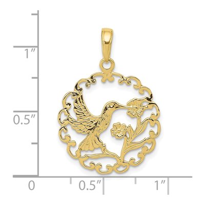 10K Yellow Gold Hummingbird Flower Pendant – view 4