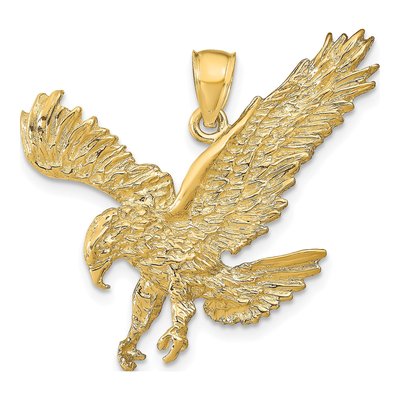 10K Yellow Gold Textured Eagle Landing Pendant