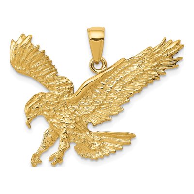 10K Yellow Gold Textured Eagle Landing Pendant
