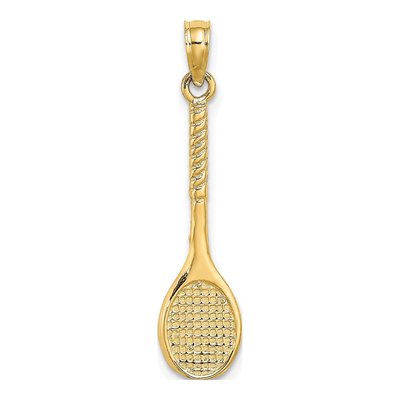 10K Yellow Gold 3D Tennis Racquet Pendant