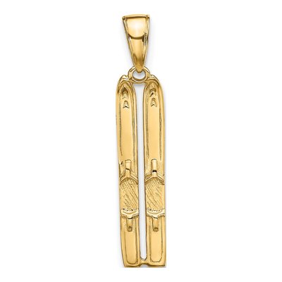 10K Yellow Gold 3-D Snow Skis Pendant