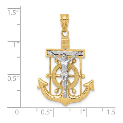 10K Two-Tone Gold Diamond-Cut Mariner Cross Pendant – view 4