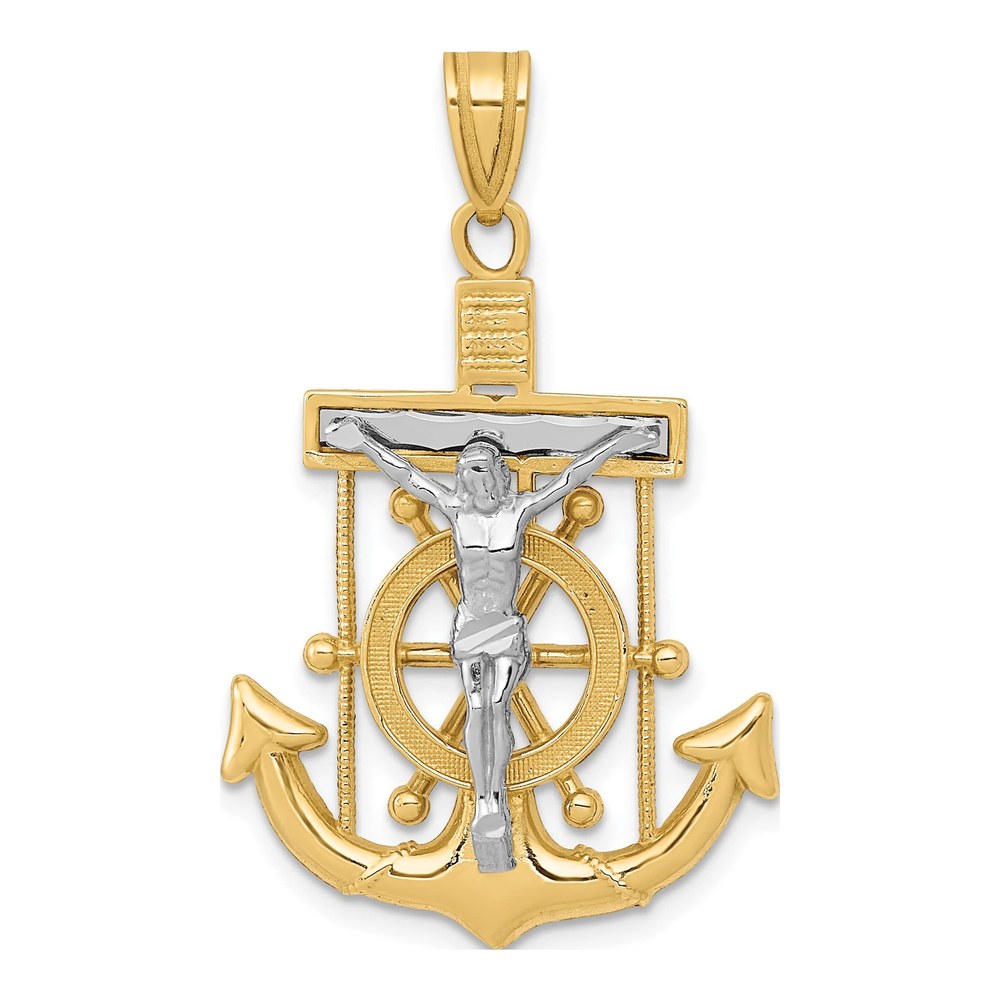 10K Two-Tone Gold Diamond-Cut Mariner Cross Pendant