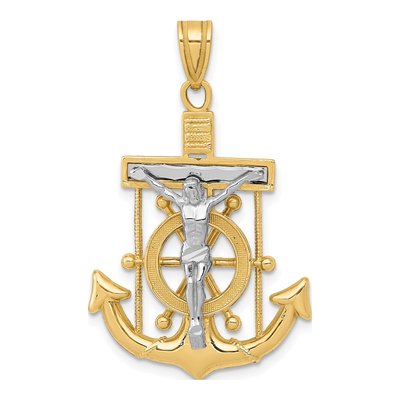 10K Two-Tone Gold Diamond-Cut Mariner Cross Pendant