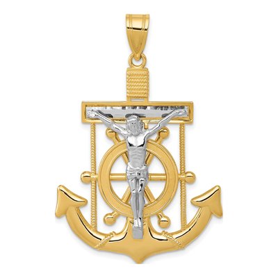 10K Two-Tone Gold Diamond-Cut Mariners Crucifix Pendant