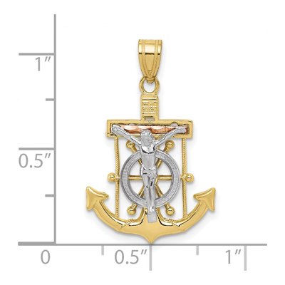 10K Tri-Color Gold Mariners Crucifix Pendant – view 2