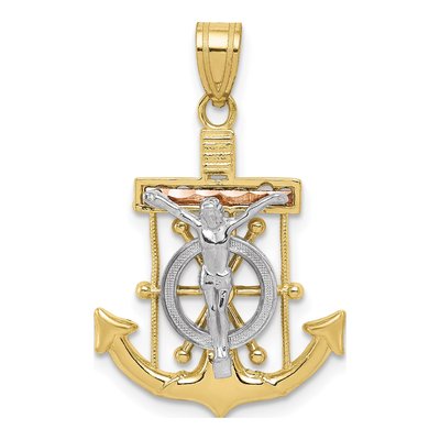 10K Tri-Color Gold Mariners Crucifix Pendant
