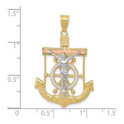 10K Tri-Color Gold Mariner Crucifix Pendant – view 3