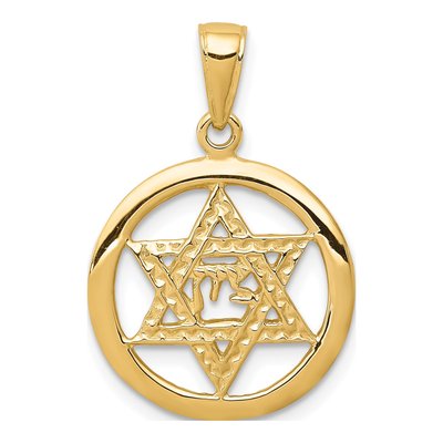 10K Yellow Gold Chai Star of David Pendant