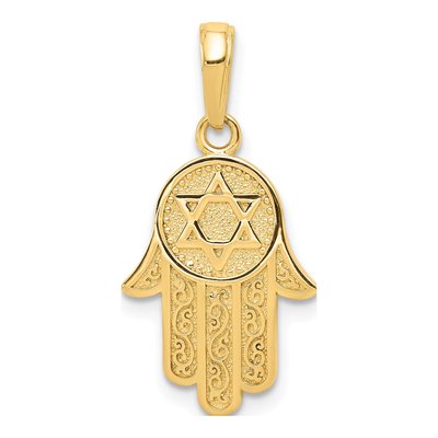 10K Yellow Gold Hamsa Star of David Pendant