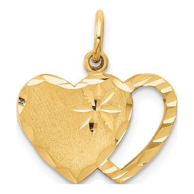 10K Yellow Gold Diamond-Cut Double Heart Charm