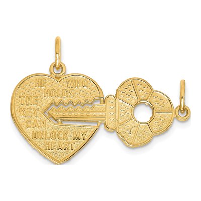10K Yellow Gold Heart Key Break-Apart Charm