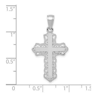 10K White Gold Lace Trim Cross Pendant – view 4