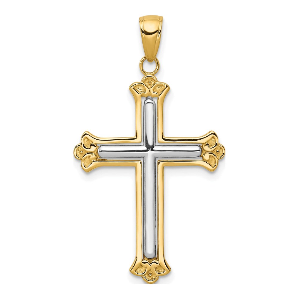 10K Two-Tone Gold Budded Cross Pendant