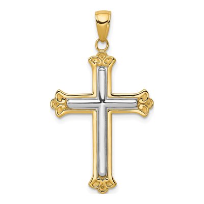 10K Two-Tone Gold Budded Cross Pendant