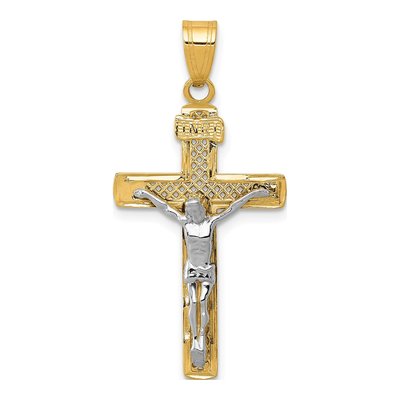 10K Two-Tone Gold Lattice Crucifix Pendant