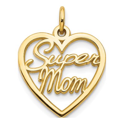 10K Yellow Gold Super Mom Heart Charm