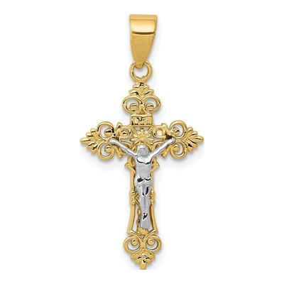 10K Two-Tone Gold INRI Crucifix Pendant